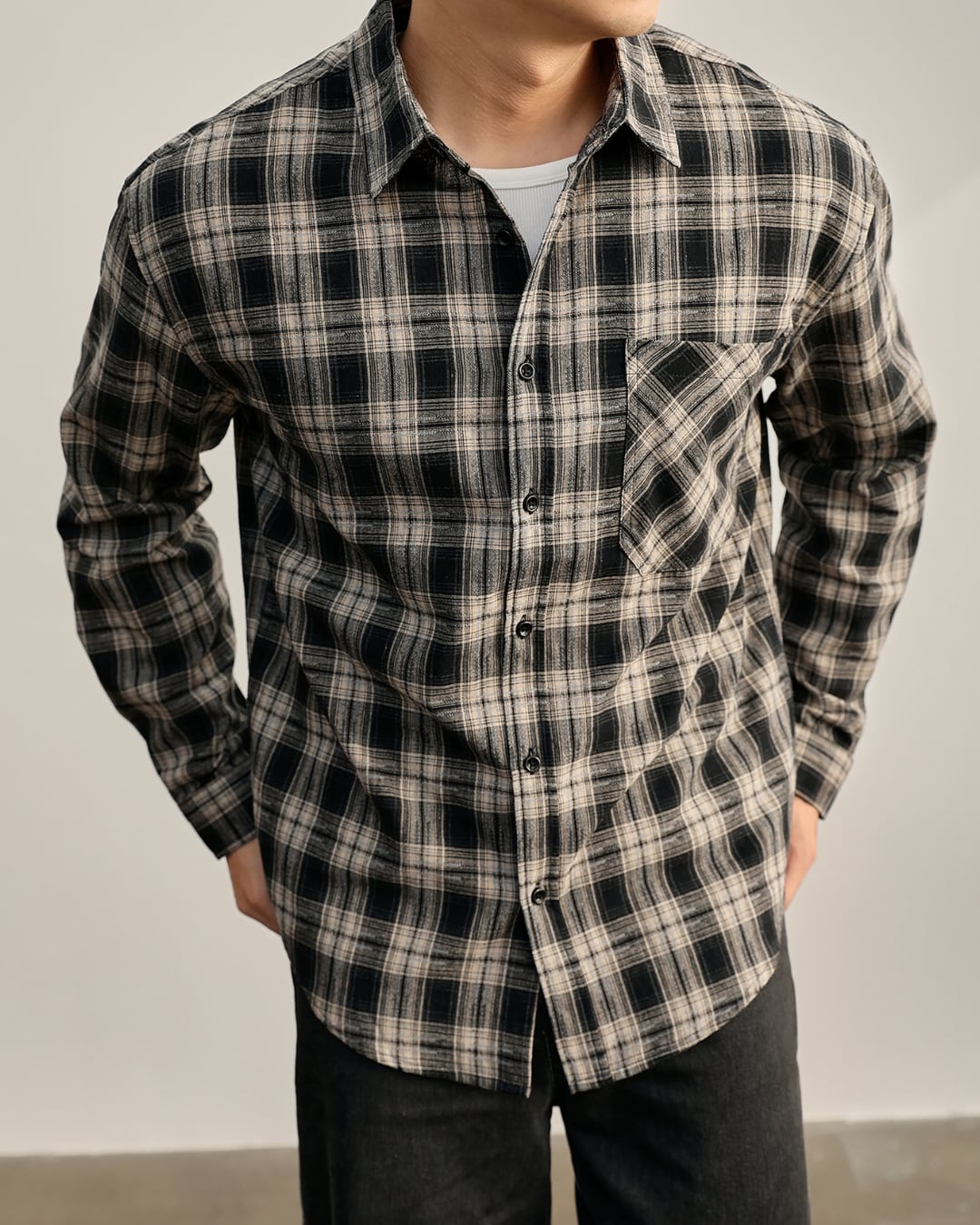 レトロ リラックススタイルチェックシャツ 3色 A0098