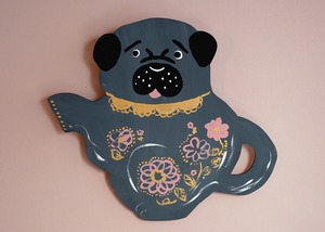 wood objet 原画 「パグポット」黒