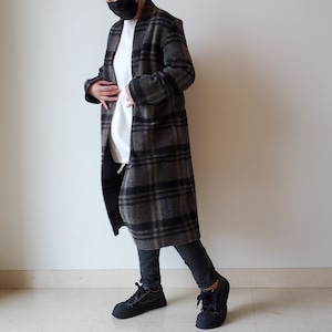 【design aera】ポケット付ライトウールチェックコート(22561)