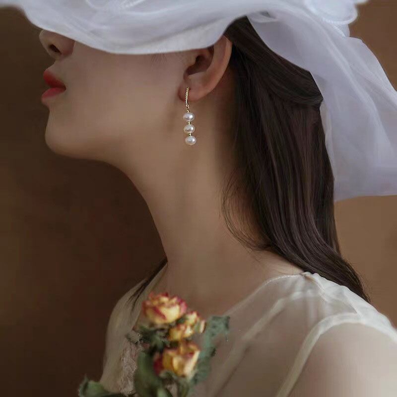 S925ジルコン付きパールピアス Pierce