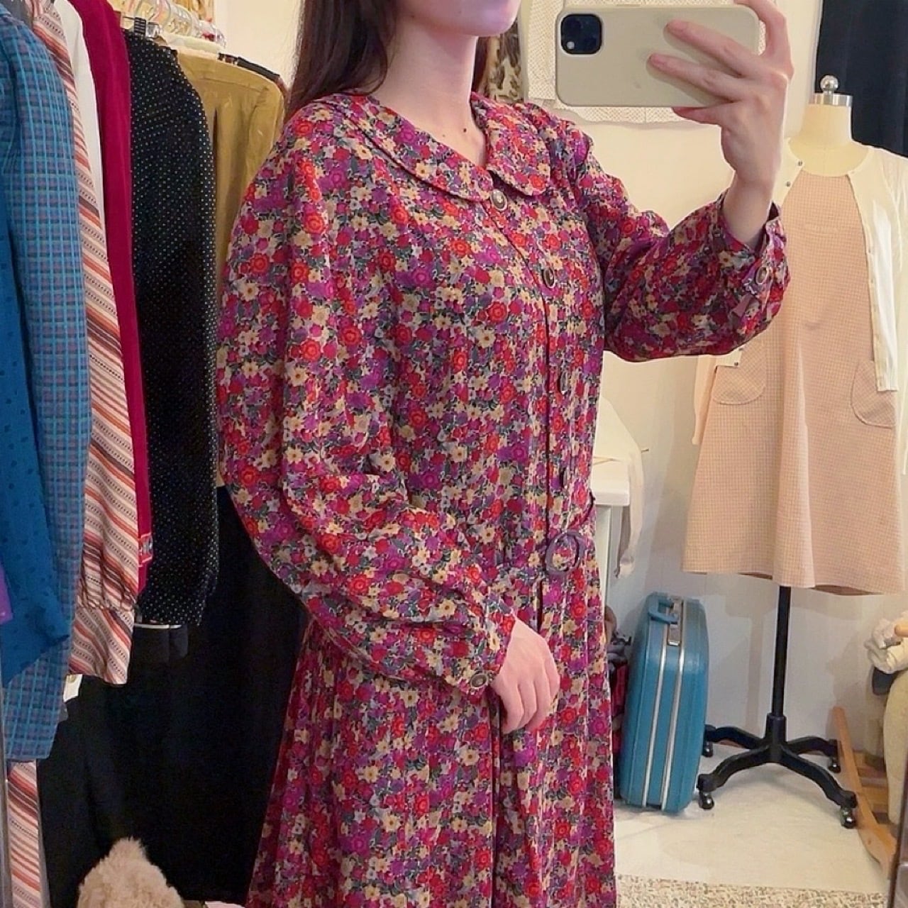 purple red flower one-piece