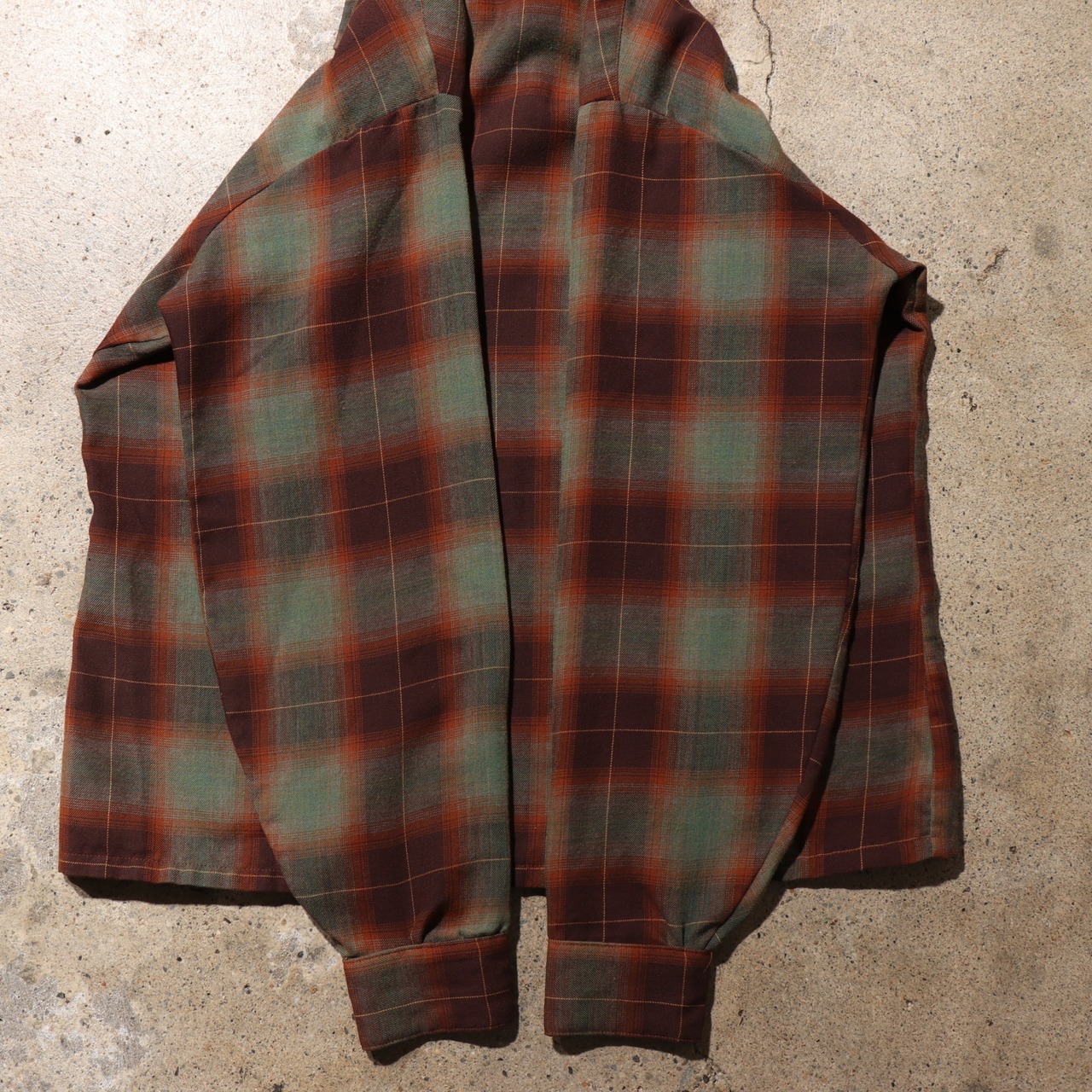 極美品 M 70s レーヨン オンブレチェックシャツ Van Heusen 長袖 ヴィンテージ vintage ヴァンヒューゼン