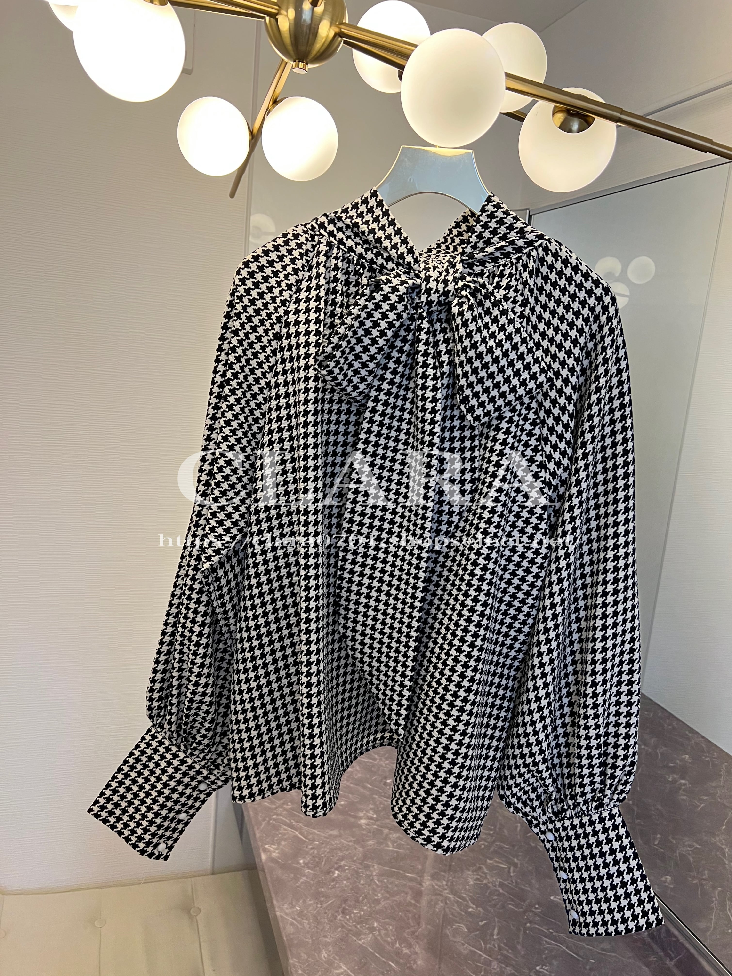 Houndstooth ribbon blouse《 即日発送 》