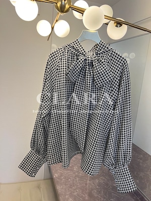 Houndstooth ribbon blouse《 即日発送 》