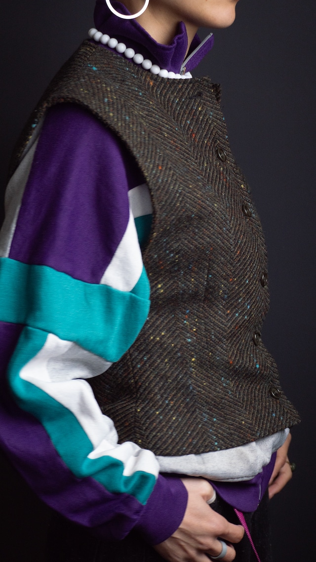 unknown used Tweed crew-neck vest