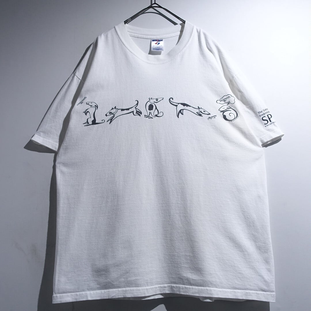 90s "SPCA" White Dog Illustration Print Design T-Shirt