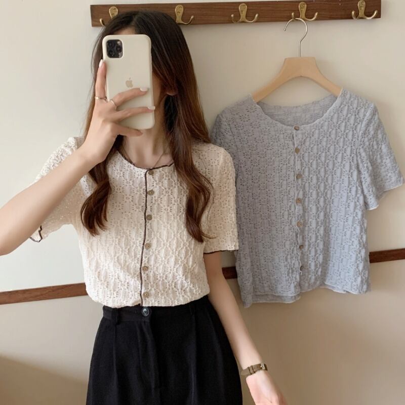 ジャカードシャツ サマー薄手ショートトップス 夏物 1号婦人11414196345