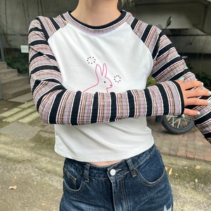 ボーダースリーブミニマルロングTシャツ_LN02185