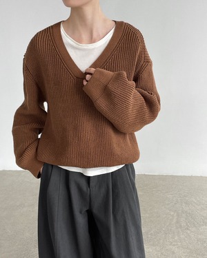 Oversized V-Neck Ribbed Pullover