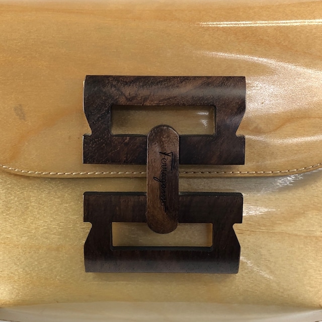 Salvatore Ferragamo サルヴァトーレ フェラガモ ショルダーバッグ ベージュ ロゴ ウッド vintage ヴィンテージ オールド psn4ab