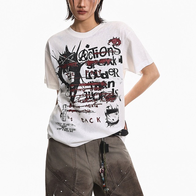 アブストラクトロゴプリントルーズフォルムTシャツ 1col   R01977