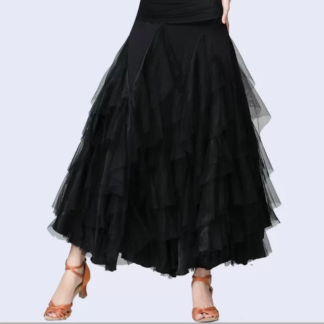 ハイウエスト ティアードチュール ボリューム ダンススカート 6col D00625