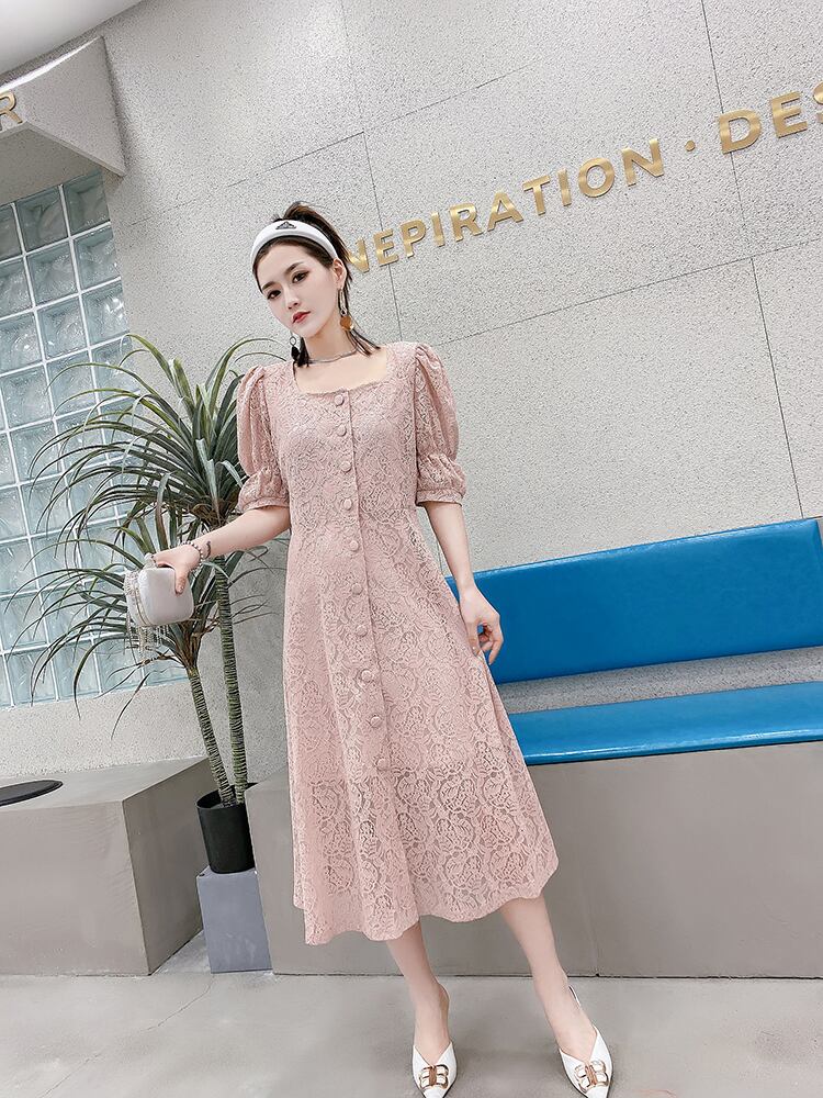 刺繍スカート カラーレースサマードレス 大きめサイズ 夏物 スクウェア ミックスインファッション92332952494