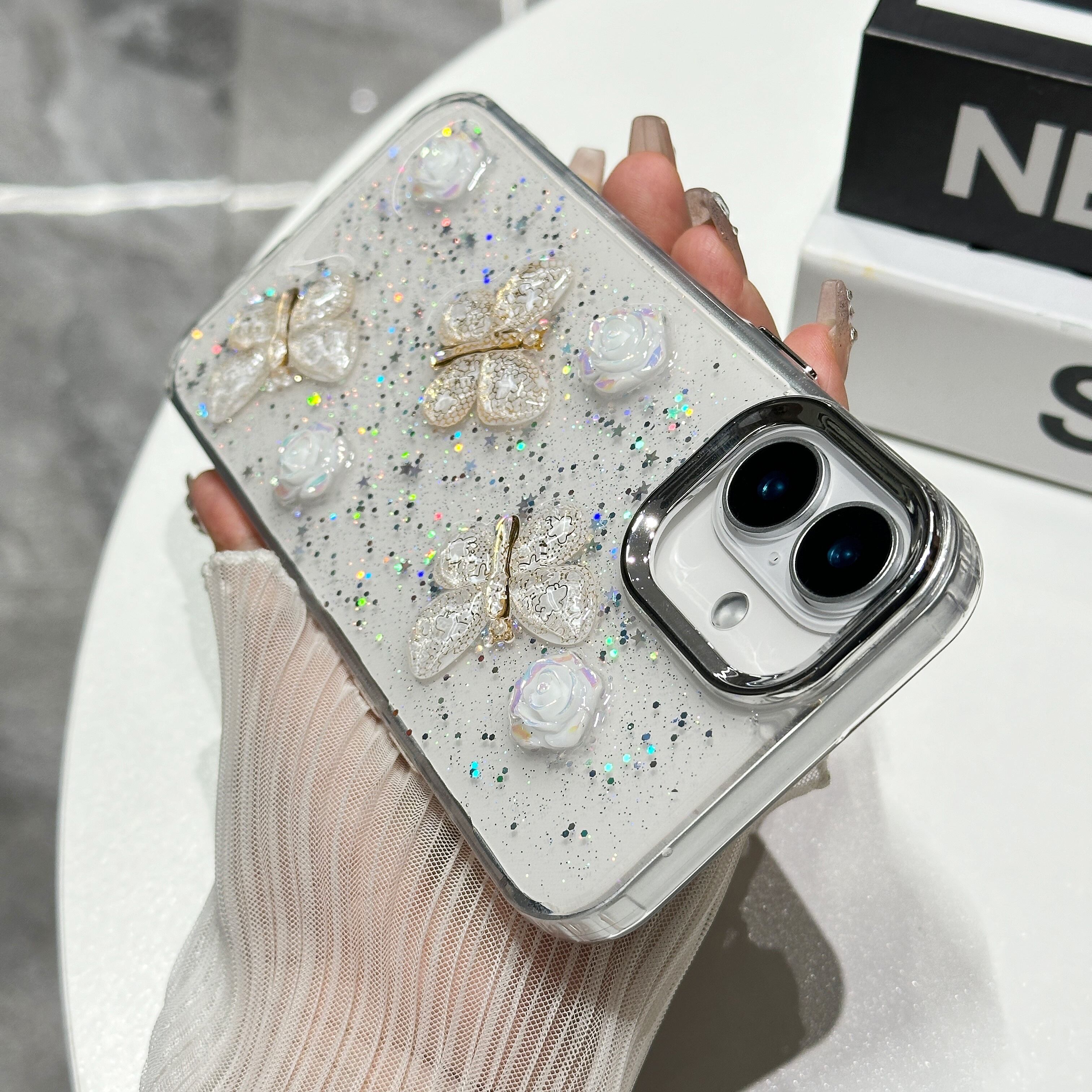 立体 蝶々 iPhone 17 16 15 14 13 12 ケース クリア おしゃれ