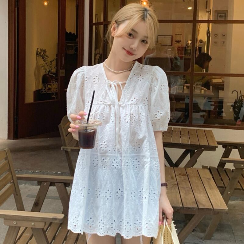 ホワイトレースシャツ 薄手サマー 大人ガーリー スウィート キュート カジュアル 夏物 YY-ファッション60048152831