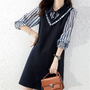 【送料無料】 ドレス ミニドレス ワンピース 衣装 パーティドレス ミニ 長袖 Aライン フレア 異素材切り替え ドッキング 薄手生地 エレガント 可愛い 大人可愛い きれいめ シンプル カジュアル シック コンサバ 華やか 大人 上品 おしゃれ お洒落 主役級 こなれ感 高見え 高級感 フェミニン ストライプ柄 しましま 春 夏 20代 30代 40代 レディース 女性用 ママ デート お出かけ 女子会 お呼ばれ 休日 お茶会 入学式 入園式 結婚式 二次会 パーティ 演奏会 ファッション フリル