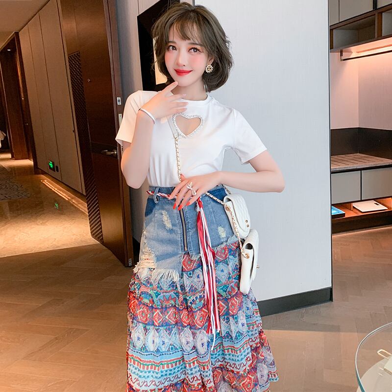 ラウンドネックハートソリッド カラーTシャツ トップス スプリングサマー 春物 夏物 Oネック ソリッドカラー MIUCO78572369438