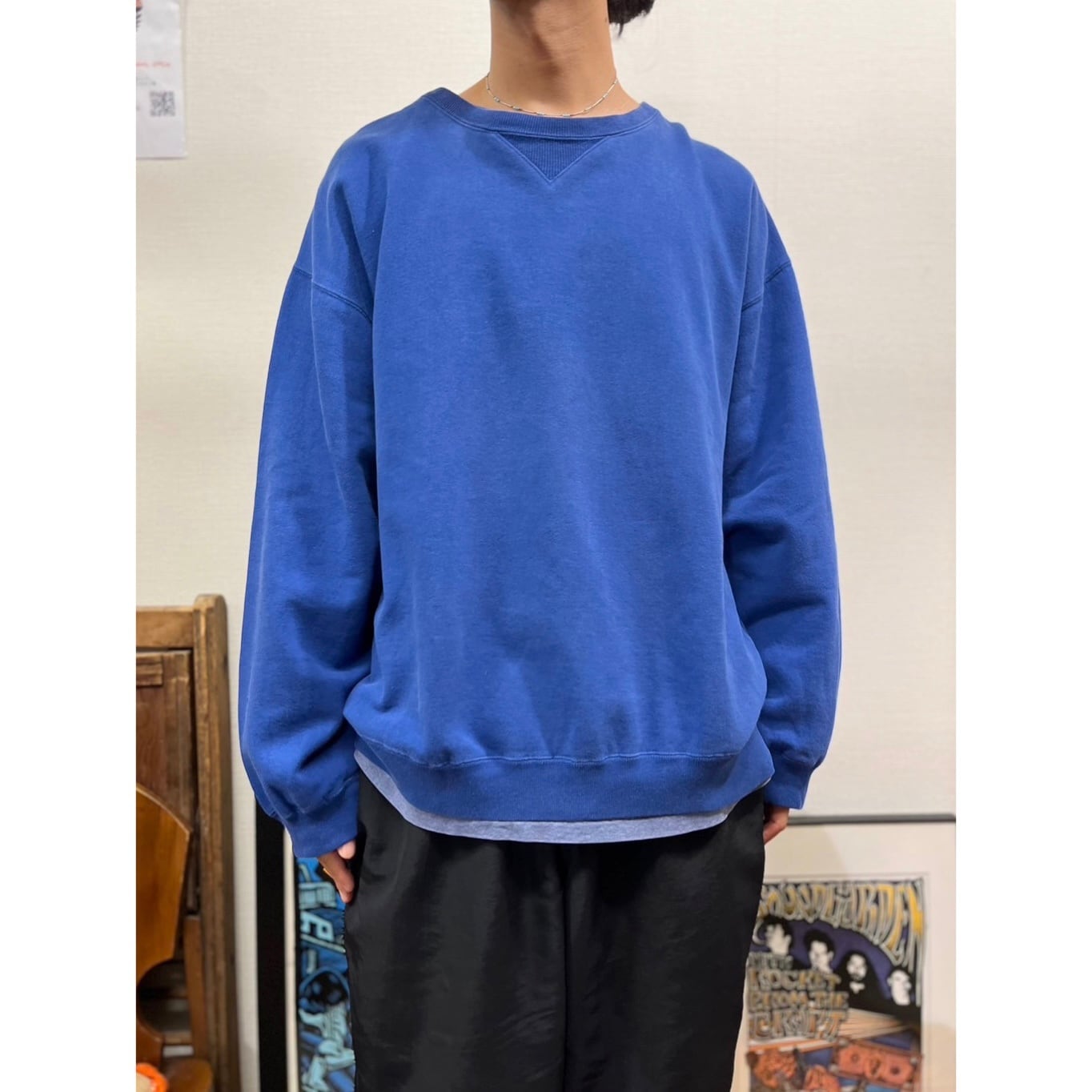 90s OLD GAP 前V 無地 スウェット 青 M オールドギャップ ブルー-