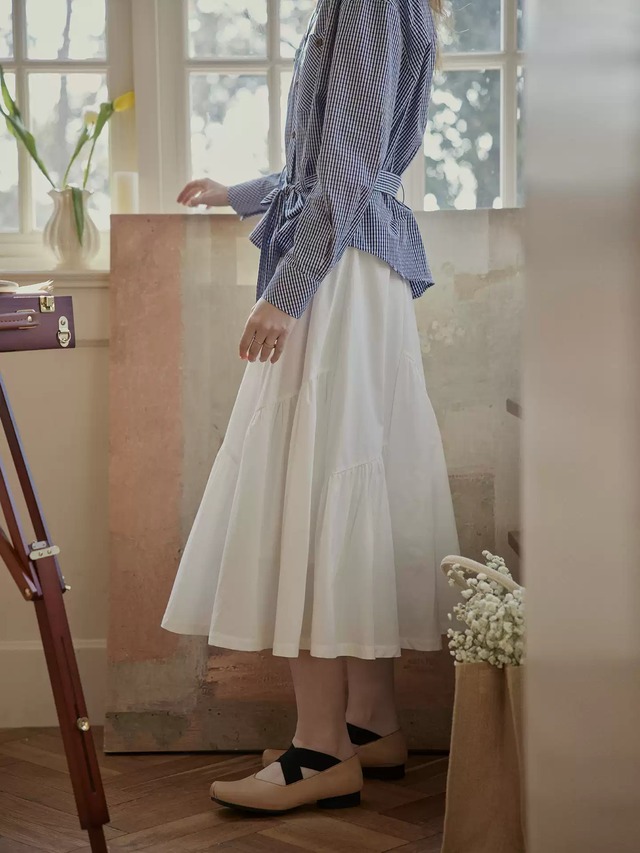 【M0105】Gathered A-Line Skirt