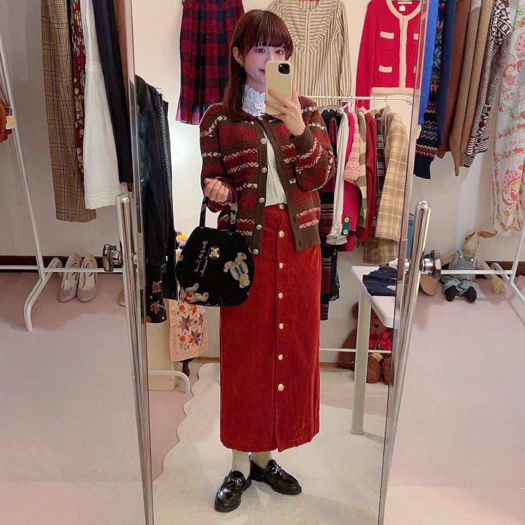 bordeaux × brown knit cardigan