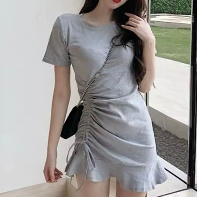シャーリングTシャツミニワンピース