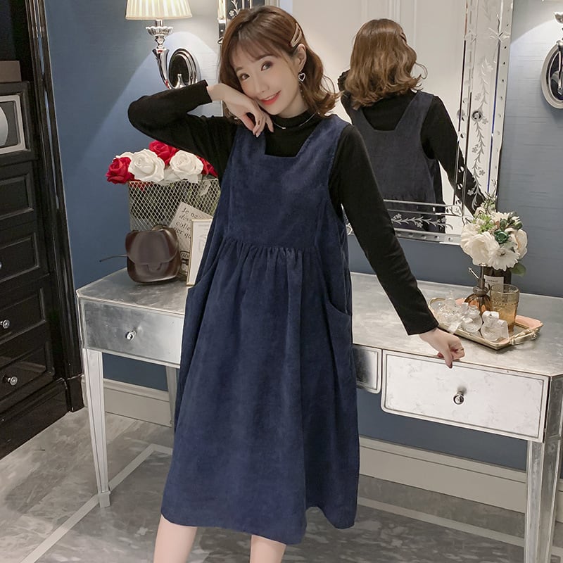 【新作】【送料無料】 マタニティウェア2020春秋新作コーデュロイミドル丈ベストスカート+ボトミングシャツ、ツーピースセット妊婦-アリババ スプリング 春物 オータム 秋物 expec273458233837