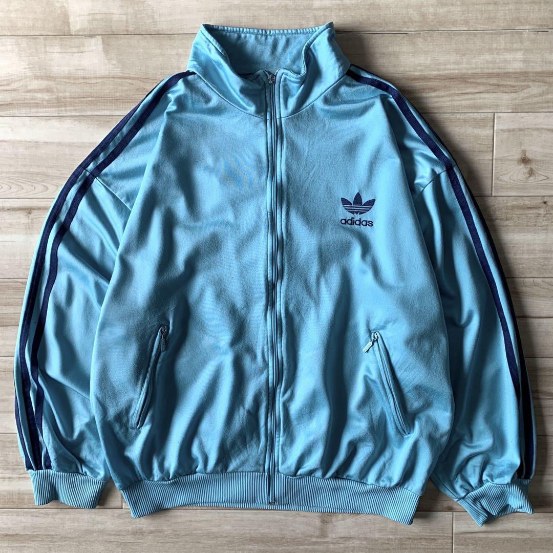 80～90s 水色 adidas 銀タグ万国旗タグトラックジャケットジャージ