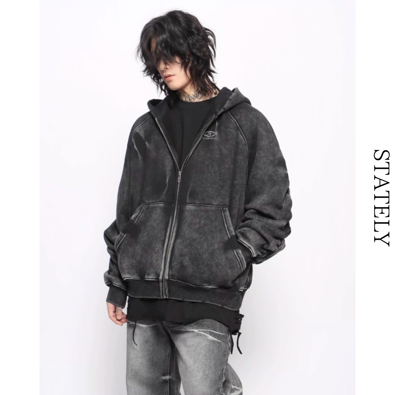 Unisexフェードウォッシュジップフーディ/2color_T84・画像3