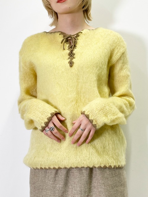 Vintage Mohair Lace Up Knit Sweater