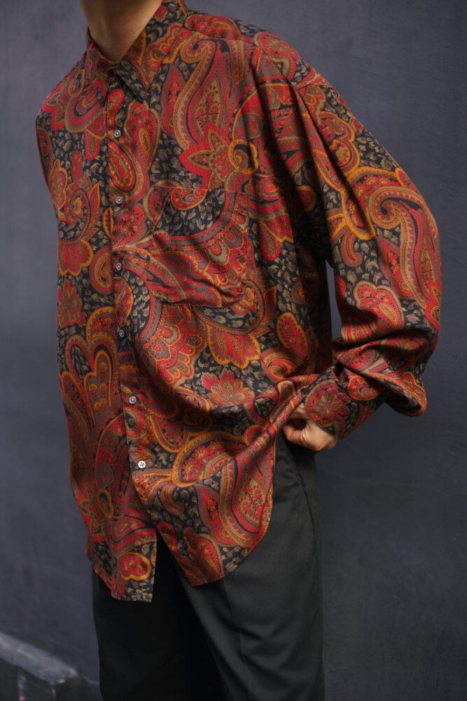 PERRY ELLIS] Vintage Paisley Pattern Rayon Shirt [1990s] Vintage