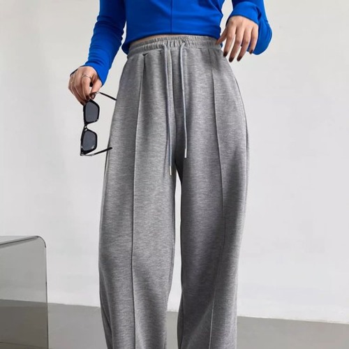 スウェットパンツ レディース ワイドパンツ センタープレス ウエストゴム コットン ハイウエスト ルーズ 無地 シンプル 2color カジュアルパンツ ドレープ スポーティー カジュアル おしゃれ