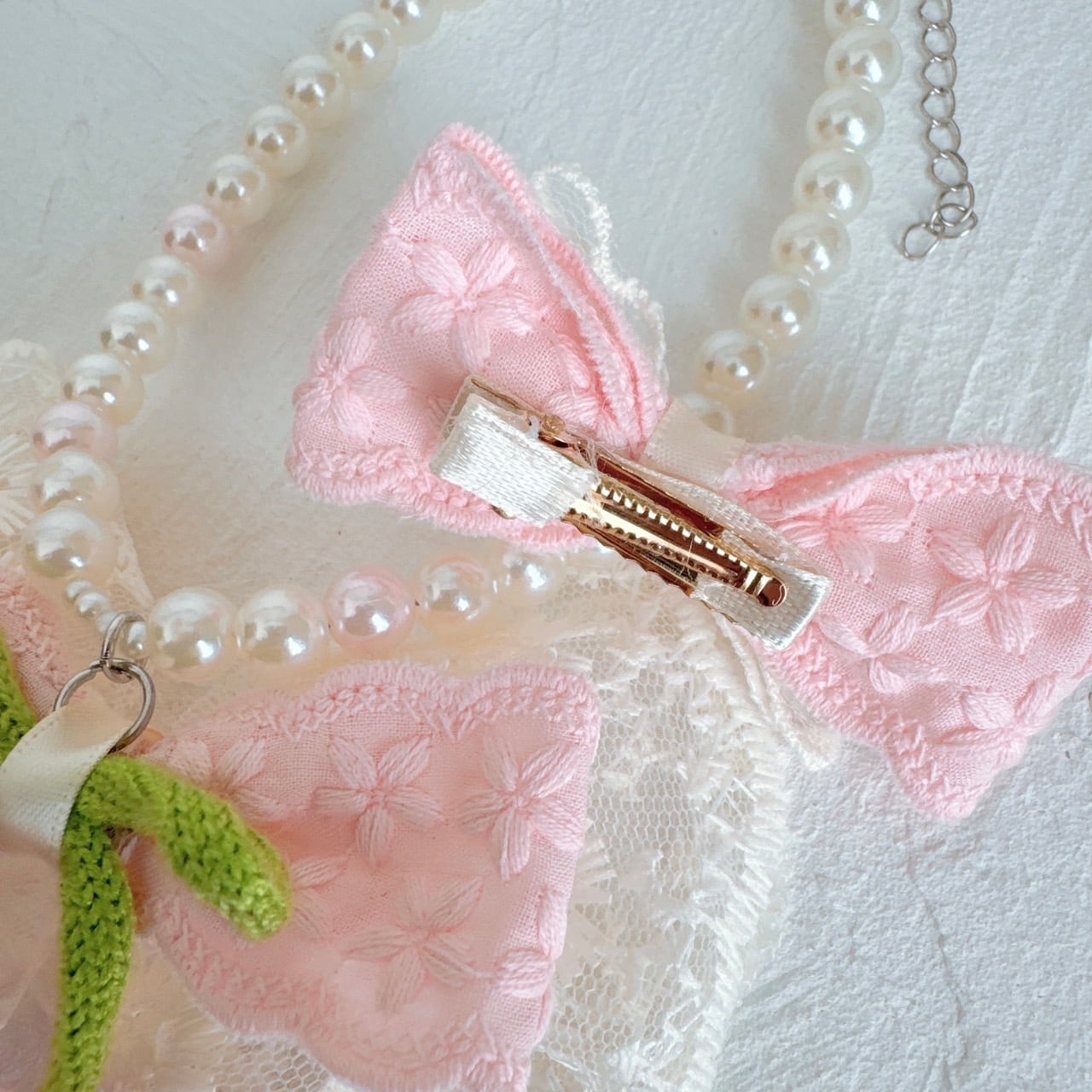 チューリップリボンネックレスとおリボンのセット（２サイズ）