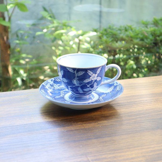 【アウトレット】有田焼　コーヒー碗皿　染付花鳥 99-174