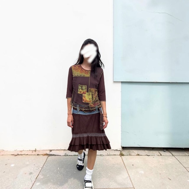 【LADIES】Y2K Patchwork Mesh Top - Fit S-M