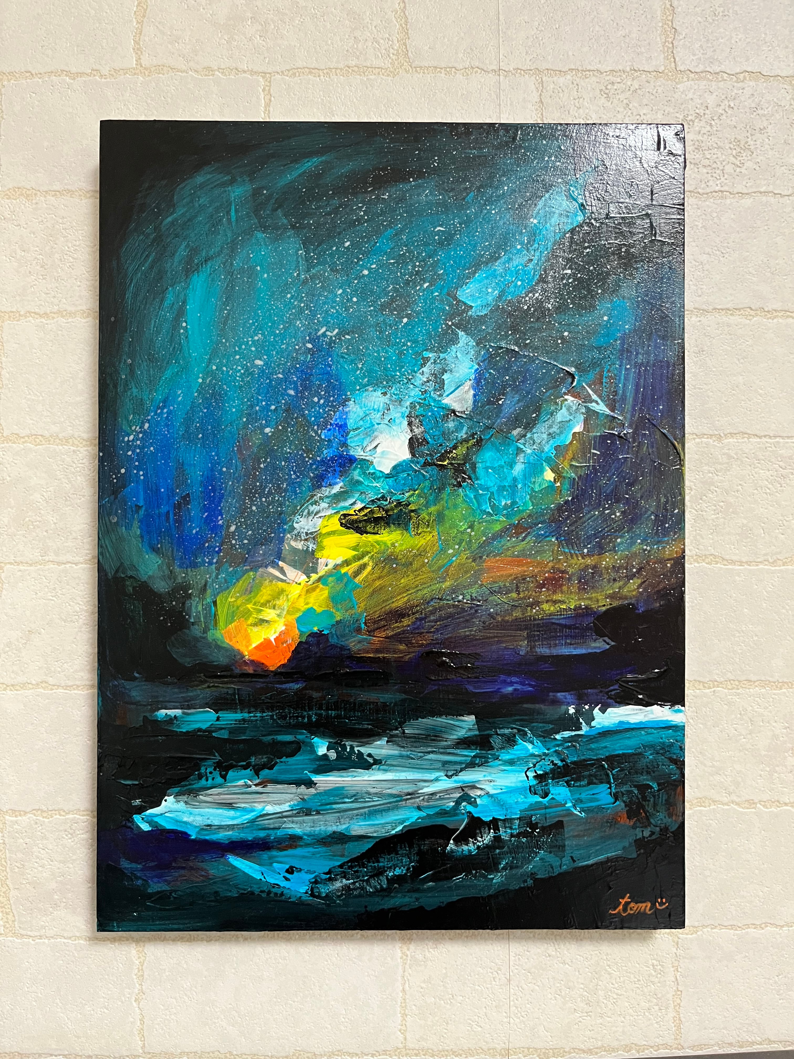 青い夜空と木の油絵 夜空と海 | tomtom109