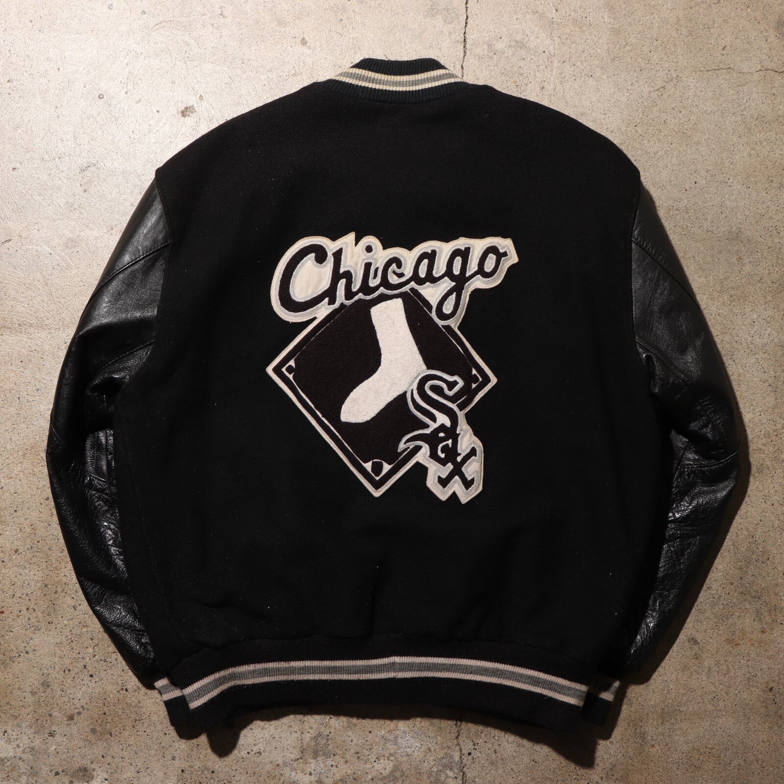 2XL DeLONG シカゴ・ホワイトソックス レザー ウール スタジャン  