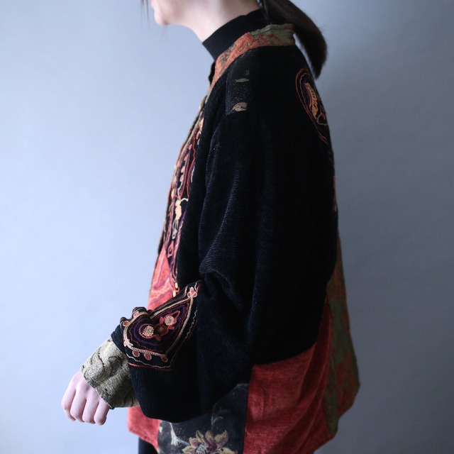 "刺繍" flower motif art design wide silhouette mao-collar gobelins jacket