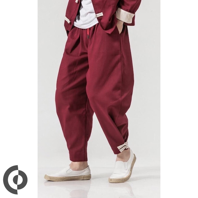 カンフーパンツ チャイナパンツ イージーパンツ ワイドパンツ テーパード 緑 カーキ メンズ ユニセックス レディース S M L Xl ストリート 原宿ファッション 韓国 春物 通年 チベタンタイガーラグ チベット絨毯 古着屋amukurium Handmade Tibetan Tiger Rug