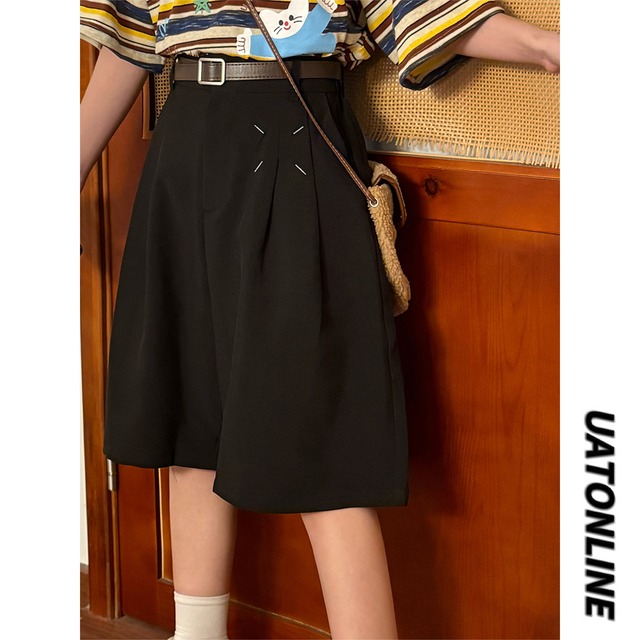 ♥夏の黒ゆる五分ワイド！【UATONLINEシリーズ】★カジュアルパンツ★ 五分丈 ショートパンツ ボトムス ズボン ユニセックス メンズ シンプル 黒