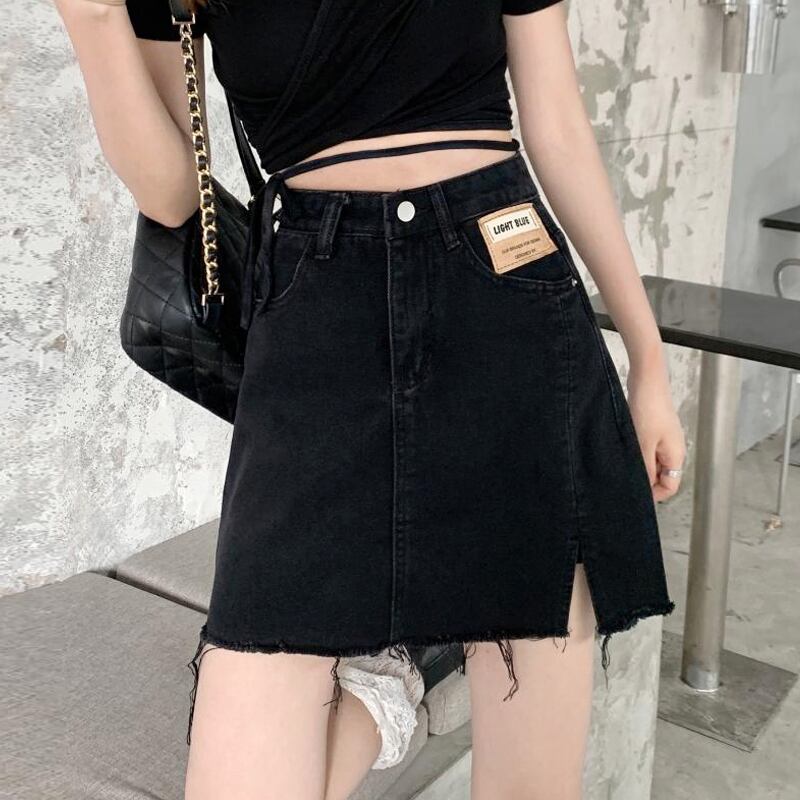 ブラックスカート サマーハイウェストウェストAラインショート 夏物 試着室58726791276