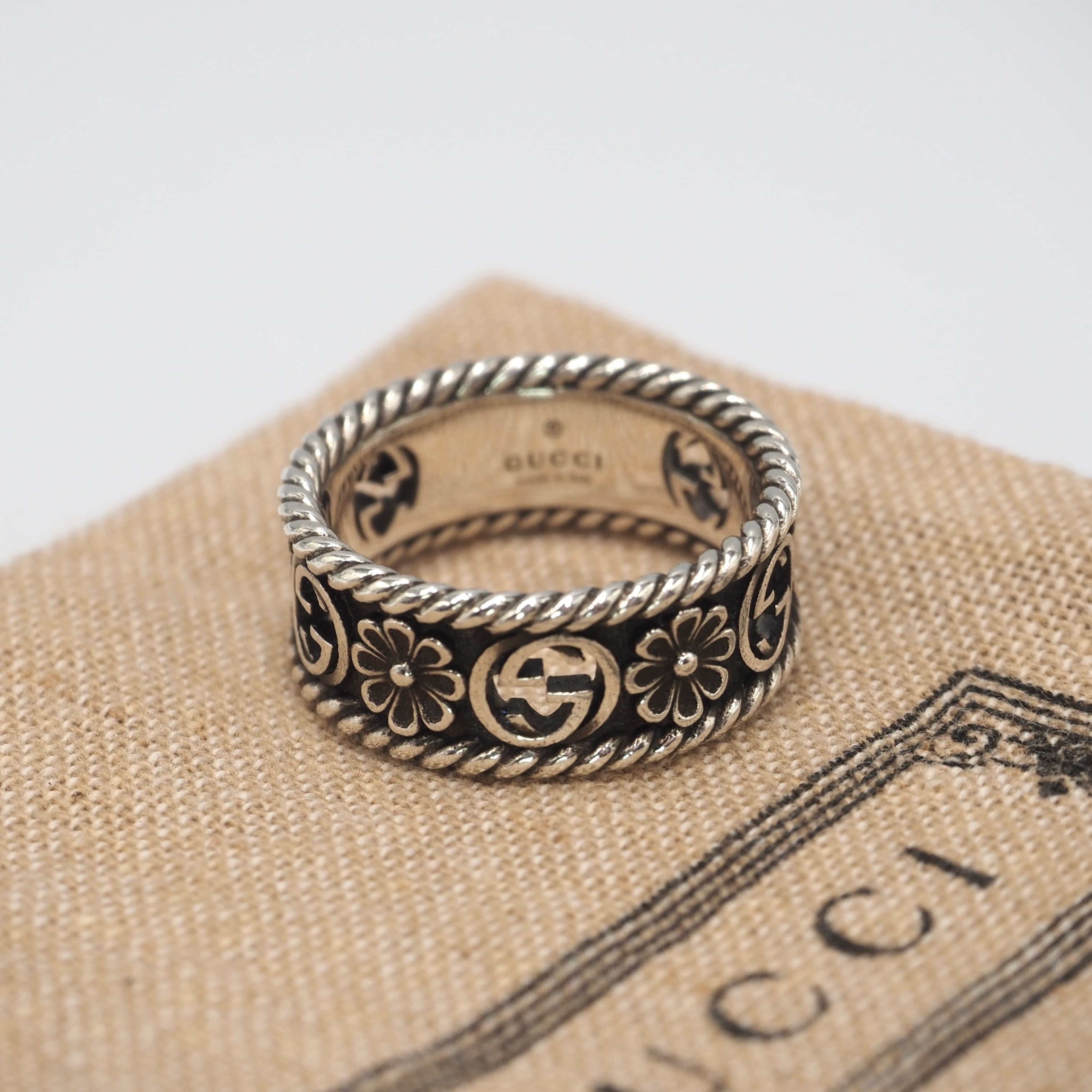 GUCCI 約14号 インターロッキングG フラワーリング シルバー925 グッチ 付属品付き
