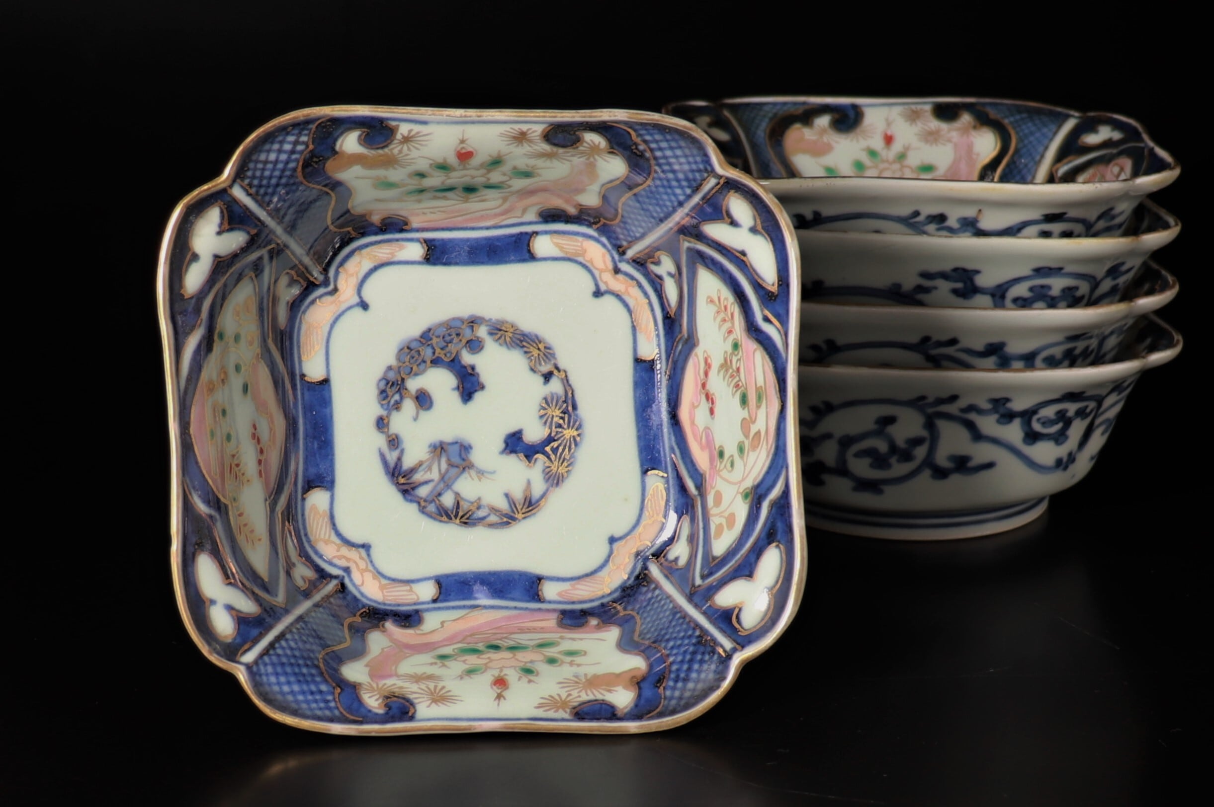 古伊万里色絵草花文入角角なます皿 5客組 | KATAKAGO_TOKYO
