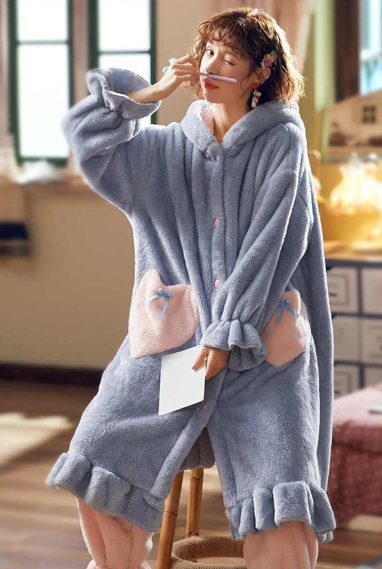 着ぐるみ うさ耳フード ルームウェア パジャマ 上下セット ワンピース