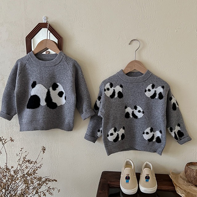 【BABY&KID】春新作かわいいパンダのラウンドネックセーター