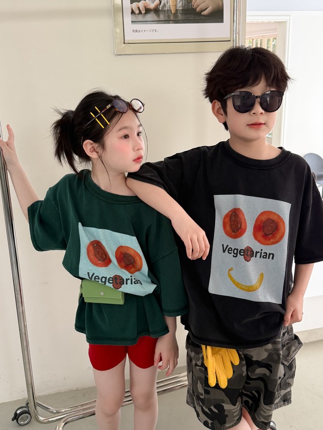 【KID】ベジタリアンフェイスプリント半袖Tシャツ - 8