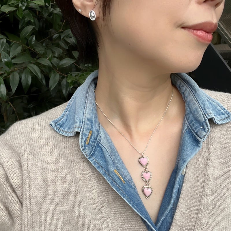 Indian Jewelry》 3連 ハート コンクシェル ペンダント ネックレス