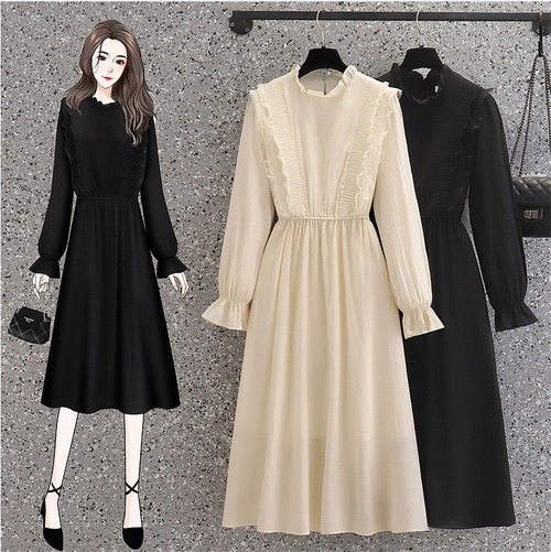 【大きいサイズL-4XL】【春夏新作】ファッション/人気ワンピース♪ブラック/アンズ2色展開◆scfmvt-259967