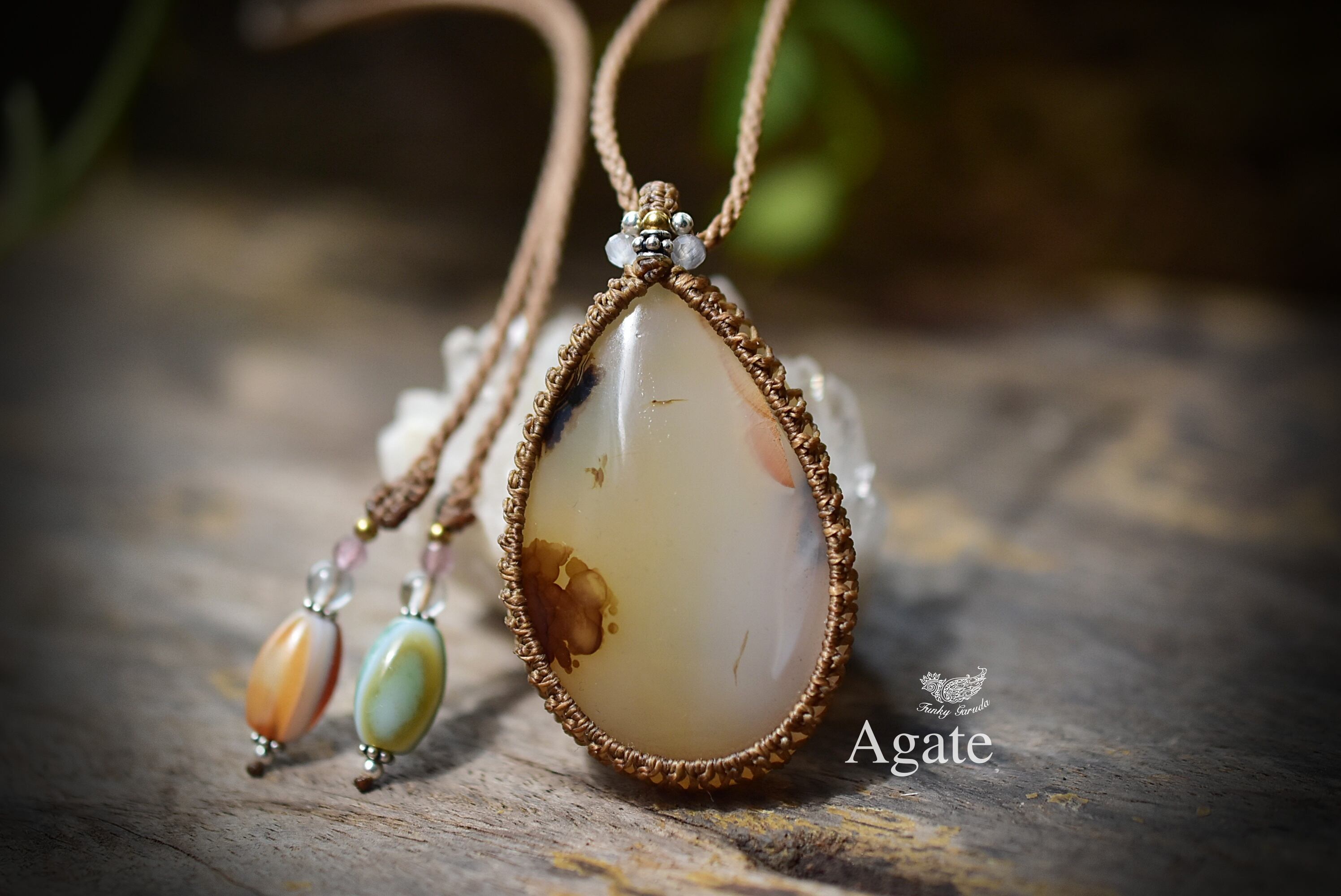 大粒アート★瑪瑙★アゲート マクラメペンダント743