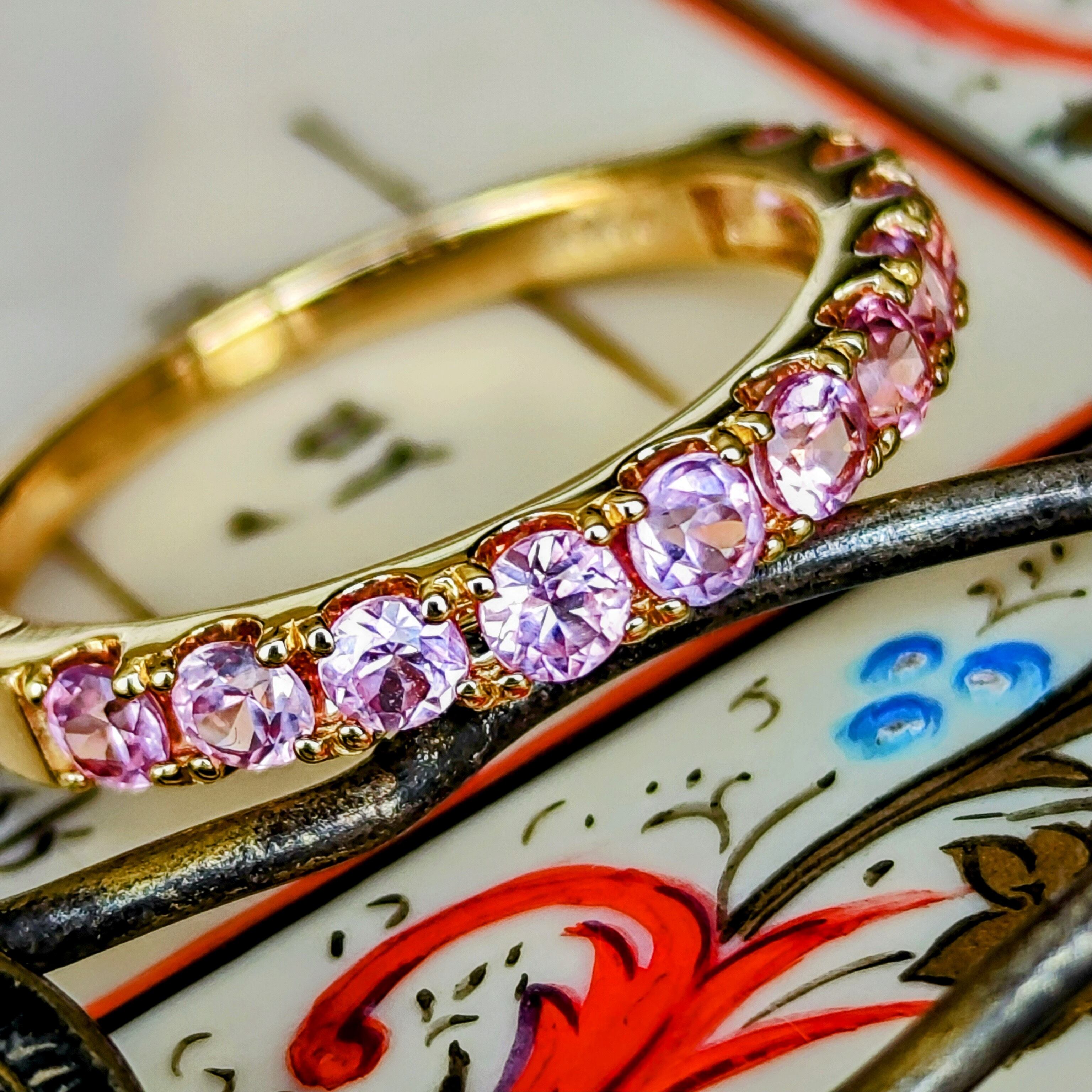 天然パパラチアサファイア ハーフエタニティリング 18金 新品未使用品