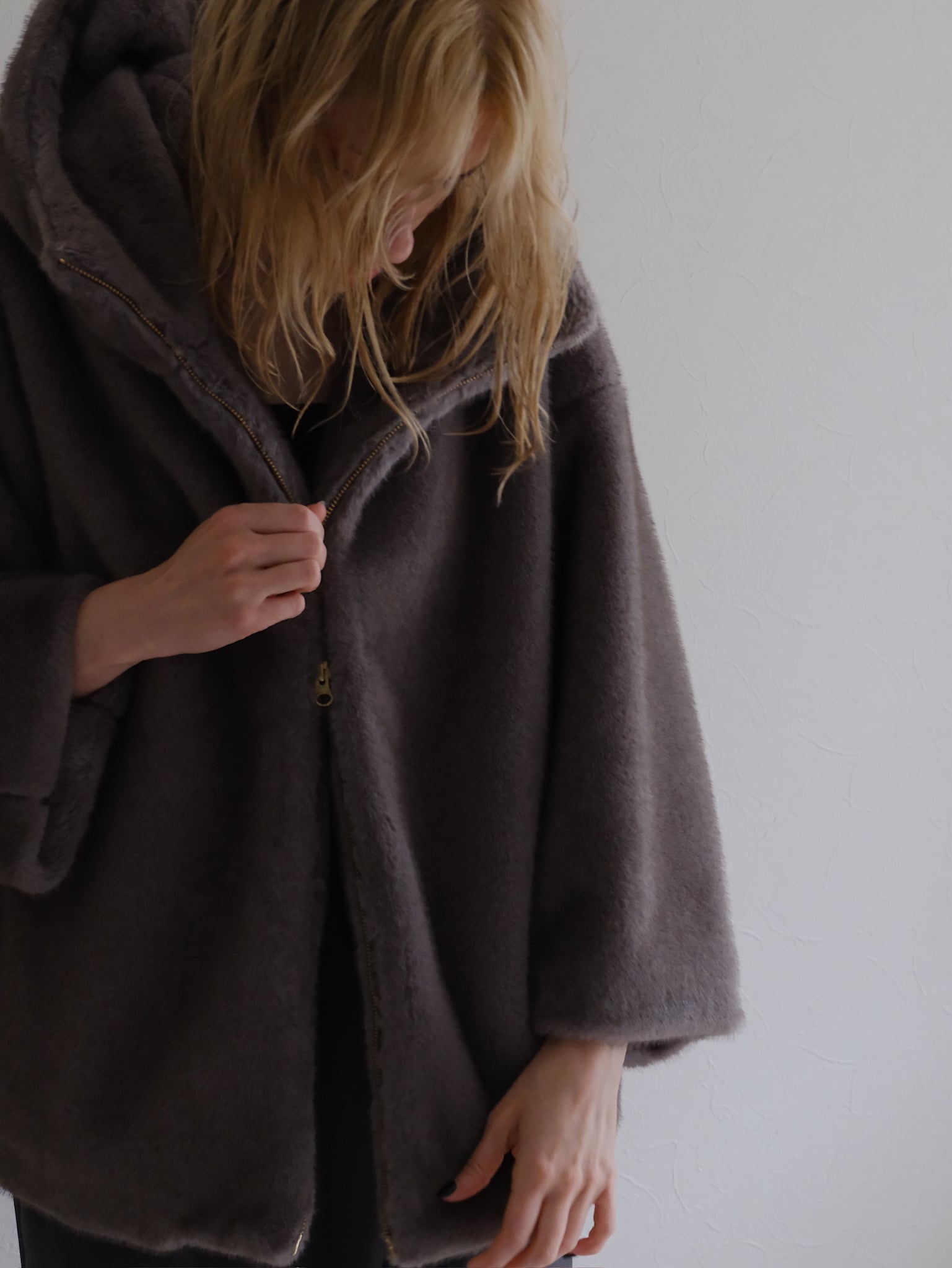 eco fur hoodie blouson (gray)